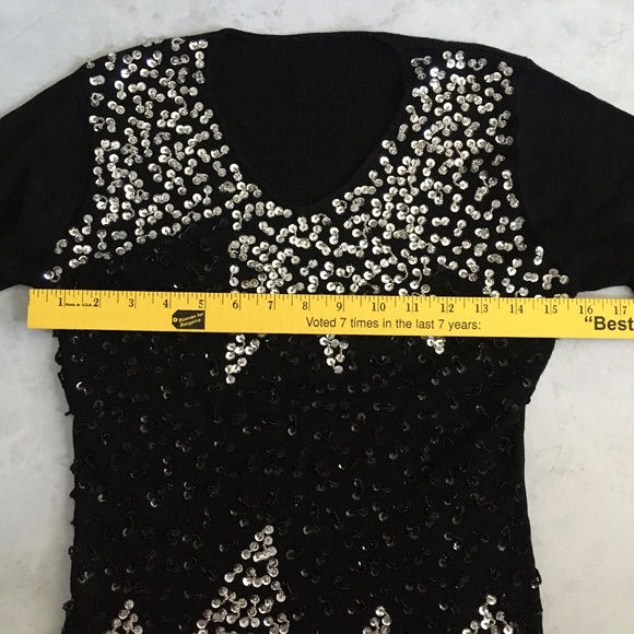 Hand Sewn Black Sparkly Sequin Pullover Sweater - Picture 4 of 10